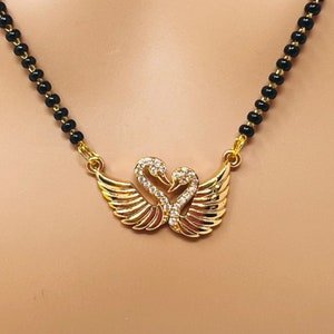 Love Swans Mangalsutra: Indian Bridal Necklace, Black Crystal Beads