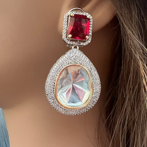 CZ Diamond Kundan Earrings: Indian Wedding Jewelry