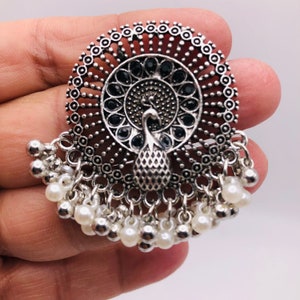 Stud earrings/ oxidized stud earrings/ peacock design/ indian jewelry silver plated