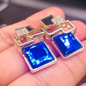 Geometric Stud Earrings: Vintage Gold Square Crystal Fashion Jewelry
