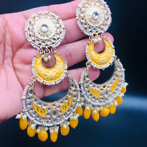 Hand painted earrings/ chandbali earrings/ Dangle earrings/ statement earrings/ Kundan earrings/ party wear earrings
