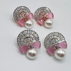 American Diamond Stud Earrings/ Freshwater Pearl earrings/ Party wear jewelry