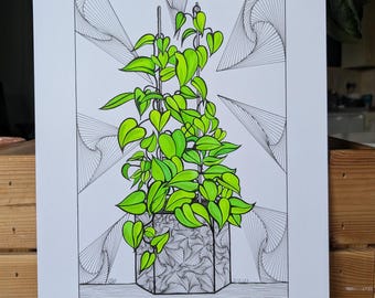 Neon Pothos/ Philodendron Plant Watercolour Art Wall Decor Gift