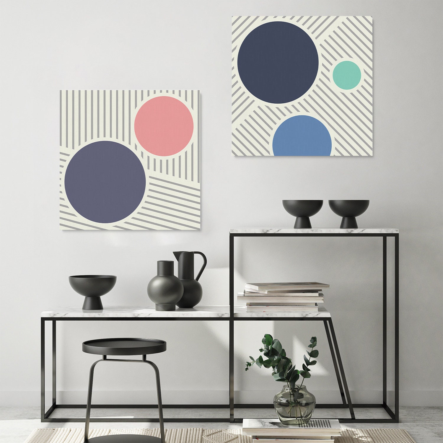 Modern Geometric Premium Framed Canvas Wall Art Circles On Diagonal Lines 1 Digital Prints Art