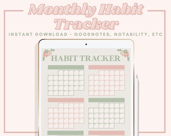 Digital HABIT TRACKER ||  Monthly Tracking, GoodNotes, Notability, Downloadable Printable, Bullet Journal, ADHD Planner, goal setting plan