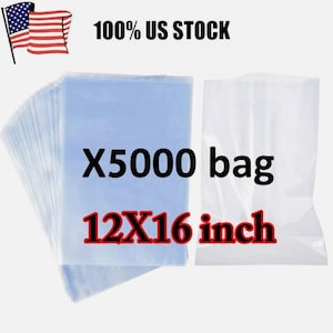May include: A stack of 5000 clear plastic bags, each measuring 12x16 inches. The text "100% US STOCK" is visible in the top right corner of the image.