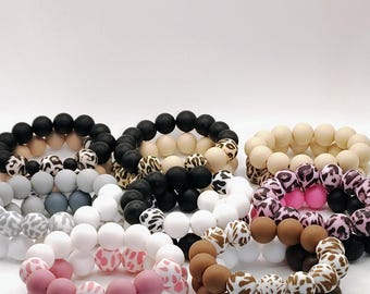 Safari Animal Print Bracelet Collection | Leopard Beaded Bracelets| Stackable Matte Stretch Jewelry