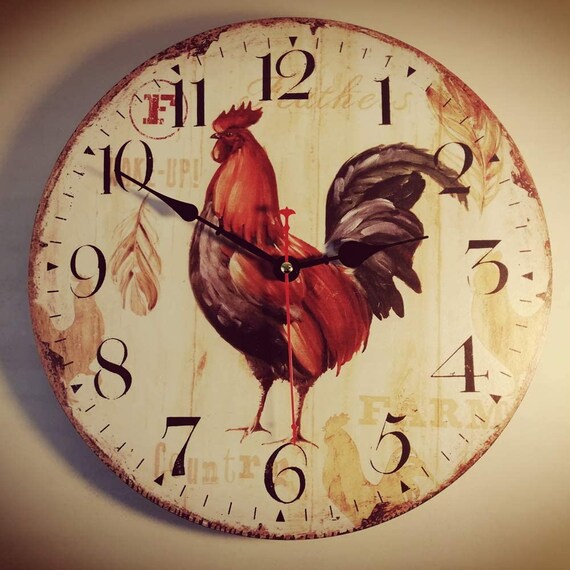 Vintage Farmhouse Kitchen Wall Clocks Battery Operated Rooster | Etsy