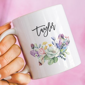 Personalized Name Gift Mug Pretty Flower Mug for Mom Gift for Grandma Custom Name for Sister Coffee Cup for Her Unique Birthday Present