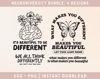 Neurodiversity SVG Bundle Cut File, What makes you different makes you beautiful SVG - Commercial Use, Digital File