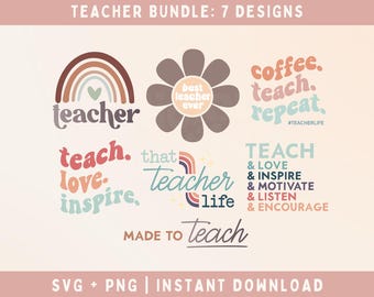 Enseignant en verre peut SVG Bundle - cadeau d'appréciation de l'enseignant - chemise rétro enseignant SVG PNG - usage commercial, fichier numérique
