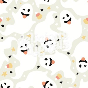 Ghosts Seamless File, Vintage Retro Seamless Pattern, Digital Paper JPG, Cute Trendy Halloween - Commercial Use, Digital File