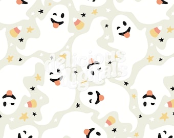 Ghosts Seamless File, Vintage Retro Seamless Pattern, Digital Paper JPG, Cute Trendy Halloween - Commercial Use, Digital File