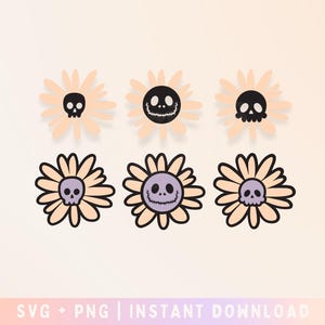 Spooky Daisies Halloween SVG PNG Bundle - Happy Face SVG - Retro Trendy svg - Commercial Use, Digital File