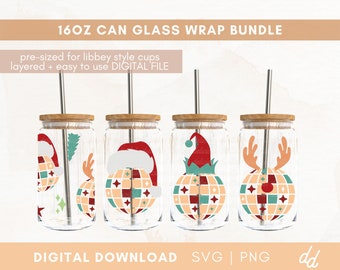 Retro Christmas Cup Wrap SVG - Disco Party Glass Can - Trendy Christmas Cup Wrap - Commercial Use, Digital File
