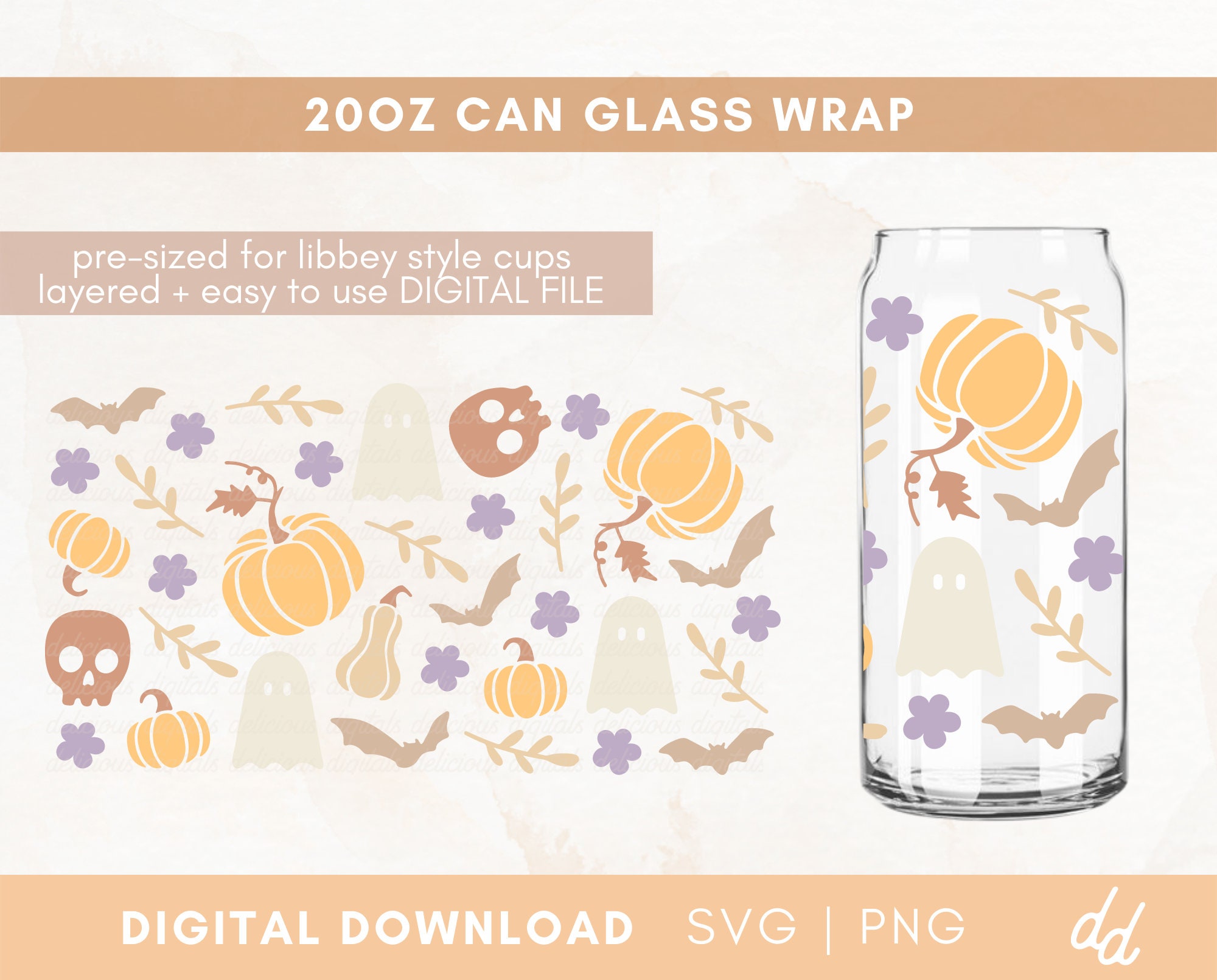 Boho Halloween Daisy Glass Can SVG - Cute Ghost Vibes Svg - Libbey ...