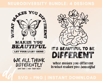 Neurodiversity SVG Bundle Cut File, What makes you different makes you beautiful SVG - Commercial Use, Digital File