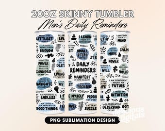 Mens Boho Affirmations 20oz Skinny Tumbler Wrap Sublimation PNG Design, Trendy, Blues, Motivation Self Love, Positive Quotes