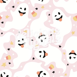 Ghosts Seamless File, Pink Halloween Seamless Pattern, Digital Paper JPG, Cute Trendy Halloween - Commercial Use, Digital File