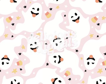 Ghosts Seamless File, Pink Halloween Seamless Pattern, Digital Paper JPG, Cute Trendy Halloween - Commercial Use, Digital File