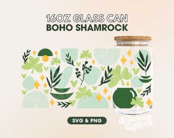 St Patricks Day Can Glass, Shamrock Wrap SVG, Clover Leaf svg, Lucky Clover SVG, Libbey 16oz beer can svg - Commercial Use, Digital File