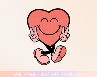 Jolly Heart SVG PNG - Valentines Retro Heart SVG - Love More Worry Less - Commercial Use, Digital File