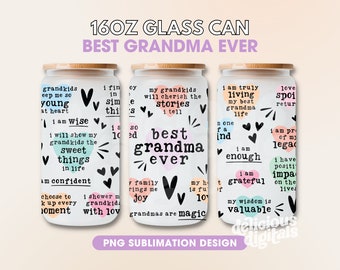 Best Oma Ever 16 Unzen Glasdose Wrap Sublimation Design Tägliche Erinnerungen Affirmationen Motivation Inspiration, Selbstliebe, positive Zitate