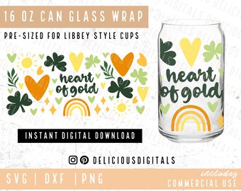 St Patricks Day Can Glass, Shamrock Wrap SVG, Clover Leaf svg, Lucky Clover SVG, Libbey 16oz beer can svg - Commercial Use, Digital File