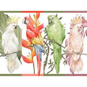 Printable Bookmarks | Watercolor Tropical Birds and Flowers | Set of 4 Bookmarks