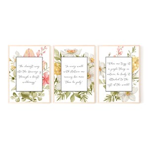 John Muir Nature Quotes Set of 3 with Watercolor Bouquet | Digital Download Wall Art