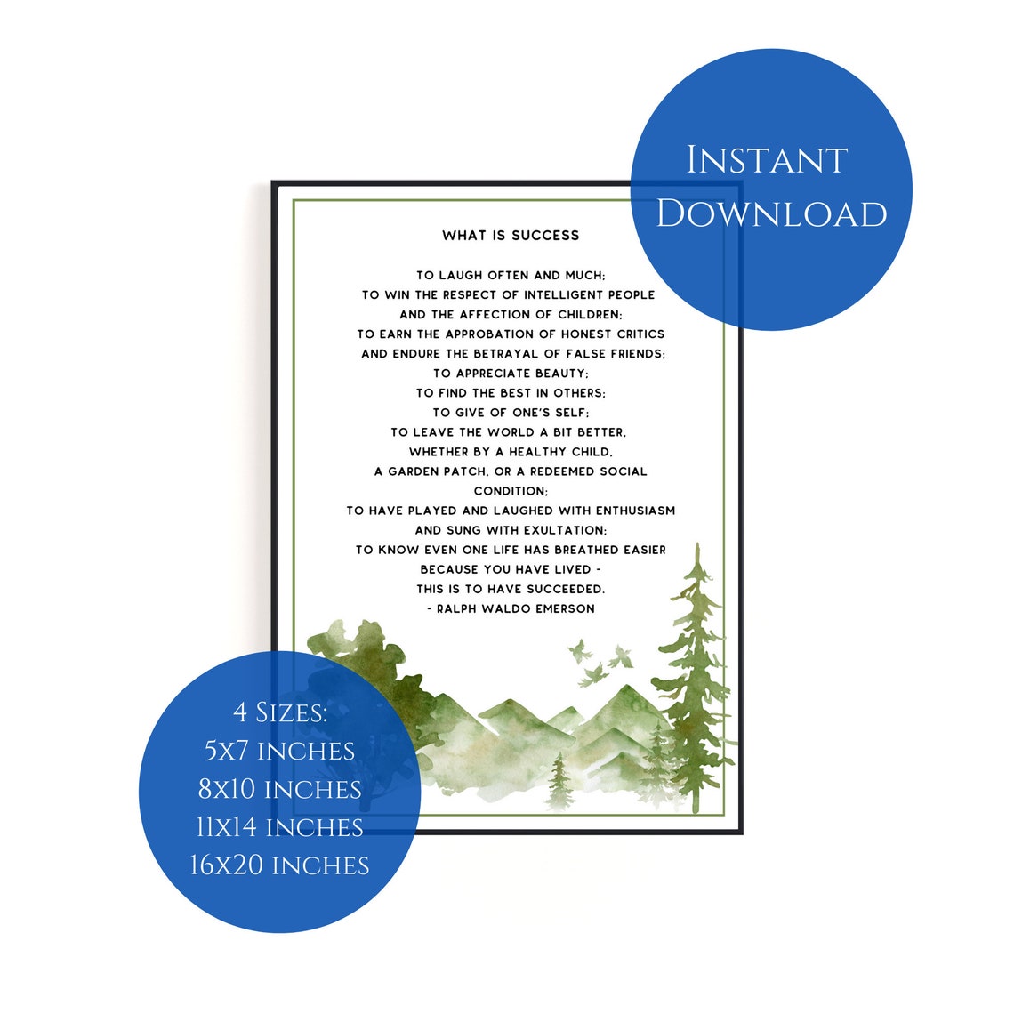 Ralph Waldo Emerson Success Poem Digital Download Wall Art With ...