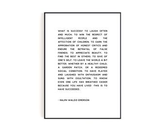Ralph Waldo Emerson Success Poem Printable | Justified Text Poetry Wall Art | Minimal Literary Quote Digital Download
