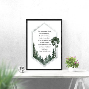 Ralph Waldo Emerson: het doel van het leven | Digitale download kunst aan de muur met aquarelbos afbeelding 3