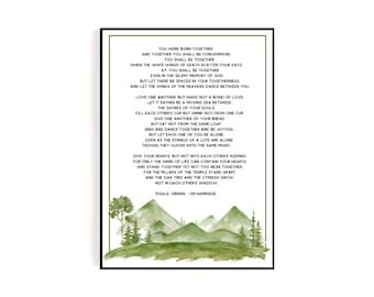 Khalil Gibran Poem On Marriage | Digital Download Wall Art with Watercolor Forest and Mountains