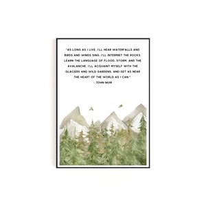 John Muir | Citation sur la nature au cœur du monde | Art mural aquarelle en téléchargement numérique