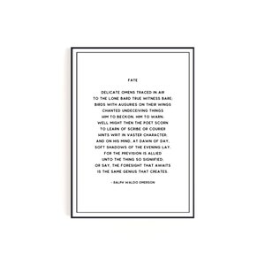 Ralph Waldo Emerson Poem on Fate | Digital Download Wall Art Minimalist Font with Border