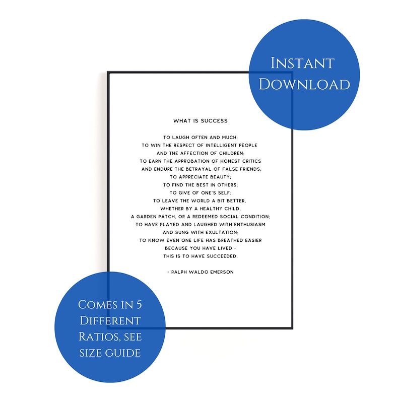 Ralph Waldo Emerson Success Poem | Digital Download Wall Art Font Only ...