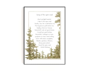 Walt Whitman Quote Print | Song of the Open Road, Watercolor Forest (Digital Download)