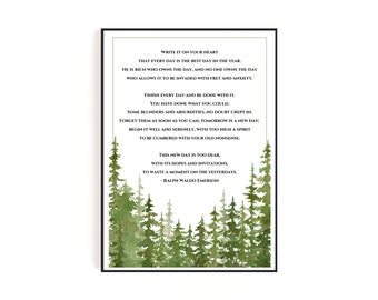 Ralph Waldo Emerson Quote Write it On Your Heart | Digital Download Wall Art with Watercolor Forest