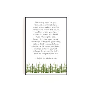 Ralph Waldo Emerson Dit is mijn wensgedicht | Digitale download kunst aan de muur met aquarelbos