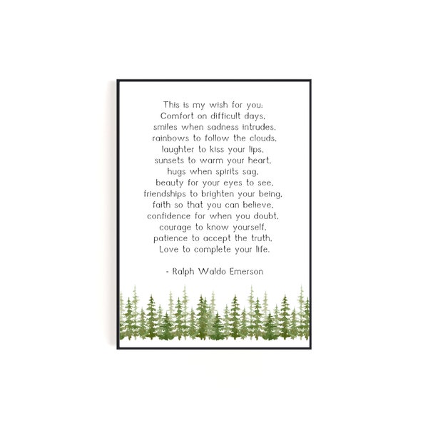 Ralph Waldo Emerson This is My Wish Poem | Digital Download Wall Art with Watercolor Forest