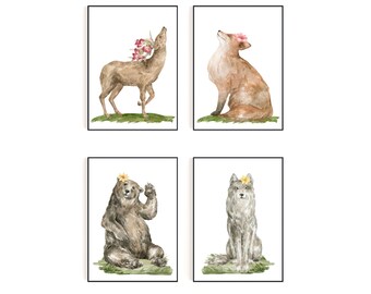 Watercolor Forest Animals Nursery Art Prints | Woodland Creatures (Digital Download)