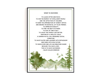 Ralph Waldo Emerson Success Poem | Digital Download Wall Art with Watercolor Mountains and Forest