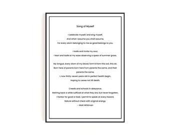 Walt Whitmans dikttryck – Song of Myself, litterär väggkonst (digital nedladdning)