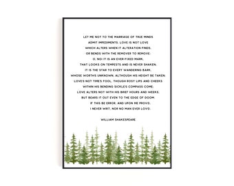 Sonnet 116 by Shakespeare | Digital Download Love Poem and Wall Art with Watercolor Forest