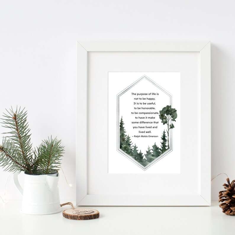 Ralph Waldo Emerson: het doel van het leven | Digitale download kunst aan de muur met aquarelbos afbeelding 4