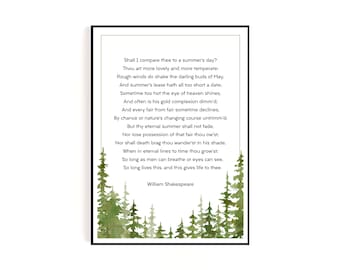 Shakespeare Sonnet 18 | Digital Download Poem and Wall Art with Watercolor Forest