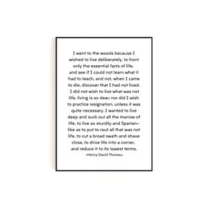 Henry David Thoreau &quot;I went to the woods&quot; Quote | Digital Download Wall Art Font Only