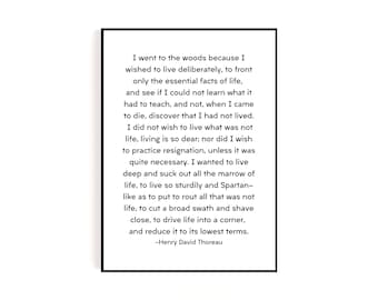 Henry David Thoreau "I went to the woods" Quote | Digital Download Wall Art Font Only