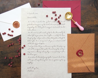 Carta de amor personalizada sellada con cera, estilo vintage, impresa en papel pergamino, poema, regalo de San Valentín para novio y novia.